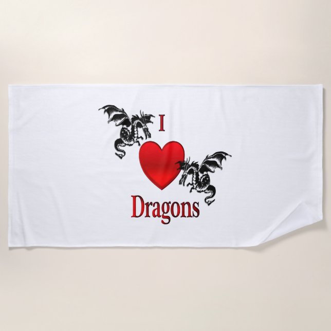 Serviette De Plage Je Coeur Dragons (Devant)