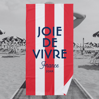 Serviette De Plage Joie De Vivre France Red Cabana Stripe Français