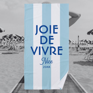 Serviette De Plage Joie De Vivre Nice Blue Cabana Stripe Français