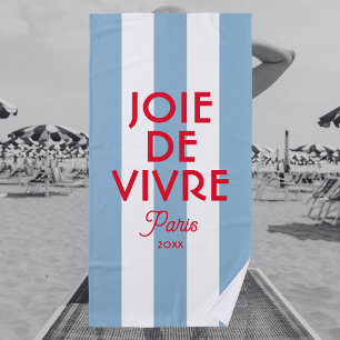 Serviette De Plage Joie De Vivre Paris French Blue Cabana Stripe