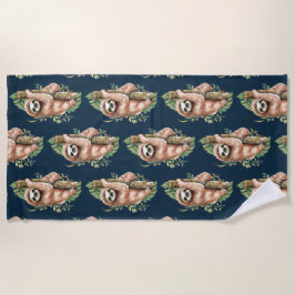 Serviette De Plage Joli brun parfum et Feuille Tropical Aquarelle