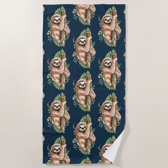 Serviette De Plage Joli brun parfum et Feuille Tropical Aquarelle (Devant)