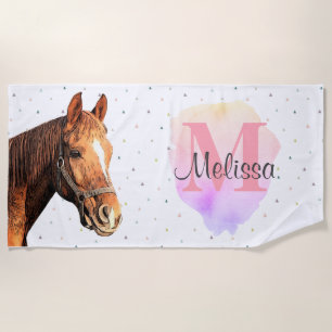 Serviette De Plage Joli Cheval Animal Equestre Étables Monogramme