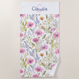 Serviette De Plage Joli Fleurs sauvages Floraux Motifs Monogrammé