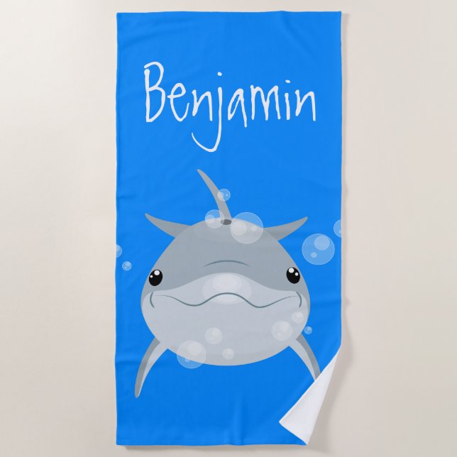 Serviette De Plage Joli joli dessin de dauphin kawaii personnalisé (Devant)