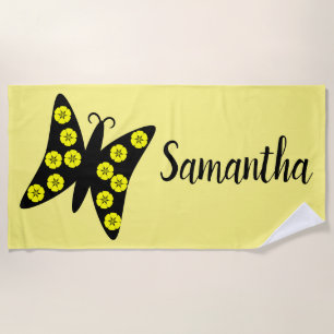 Serviette De Plage Joli Papillon noir/jaune personnalisé