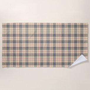 Serviette De Plage Joli Tartan Plaid Beige