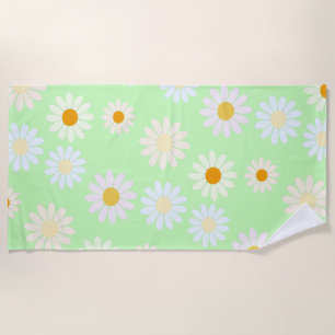Serviette De Plage Jolie aquarelle colorée Motif marguerite vert
