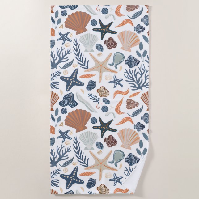 Serviette De Plage Jolie aquarelle coquillage corail (Devant)