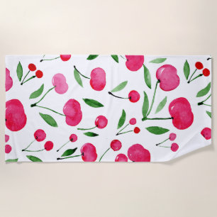 Serviette De Plage Jolie aquarelle rouge cerises motif