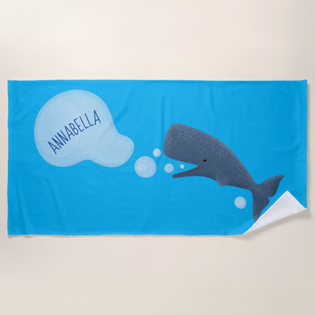 Serviette De Plage Jolie baleine à sperme soufflant bulles dessin (Devant)