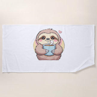 Serviette De Plage Jolie chemise de l'amoureux de café Sloth - Drôle 