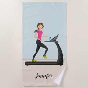 Serviette De Plage Jolie Fille Courant Et Nom Personnalisé Fitness