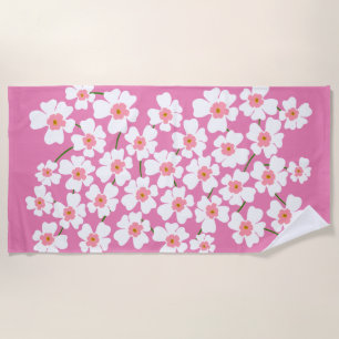 Serviette De Plage Jolie puissance de fleurs d'Imaginaire blanc et ro