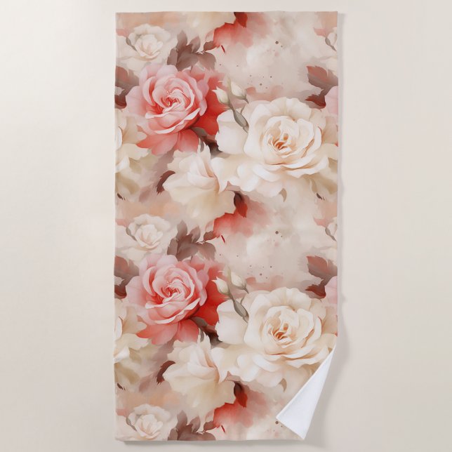 Serviette De Plage Jolie rose florale crème rose blush (Devant)