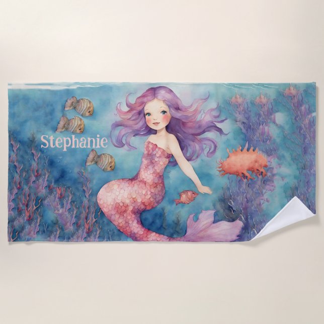 Serviette De Plage Jolie sirène personnalisée (Devant)