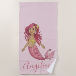 Serviette De Plage Jolie sirène rose fille de chambre Nom personnalis