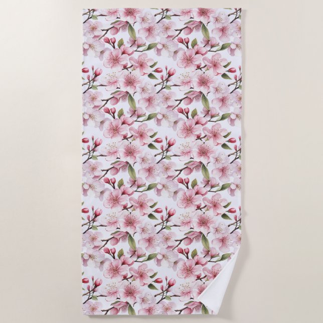 Serviette De Plage Jolies fleurs roses de cerisier en fleurs (Devant)