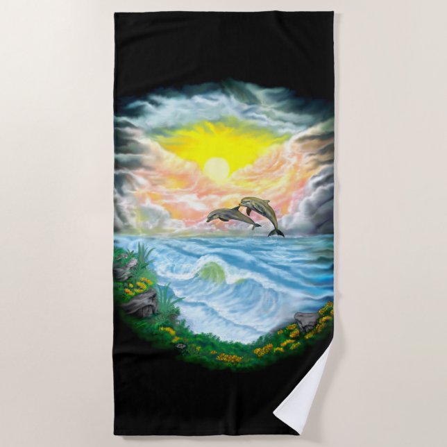 Serviette De Plage Jouer aux dauphins sous le soleil (Devant)