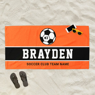 Serviette De Plage Joueur de football Orange Noir Nom personnalisé