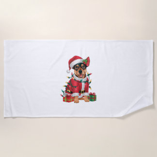 Serviette De Plage Jour de Noël Lumière Père Noël Miniature Pinscher