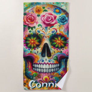 Serviette De Plage Jour du crâne de sucre de la florale morte Personn