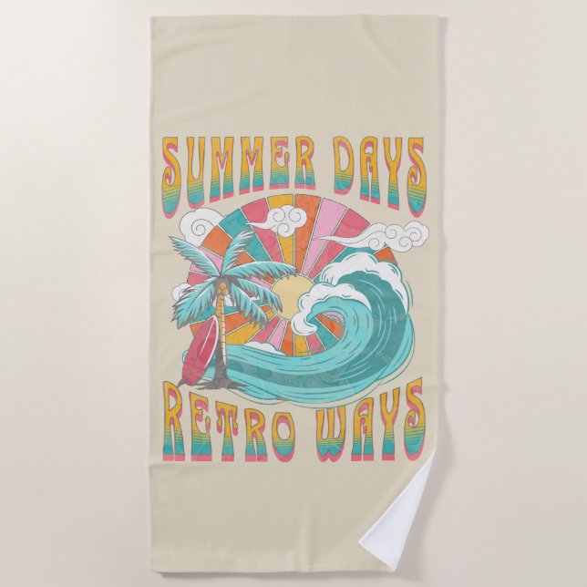 Serviette De Plage Jours d'été, rétro façons conception de texte (Devant)