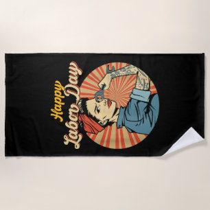 Serviette De Plage Joyeuse Fille de la Fête du Travail Forte Mouvemen
