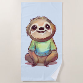 Serviette De Plage Joyeuse Sloth portant une chemise mignonne