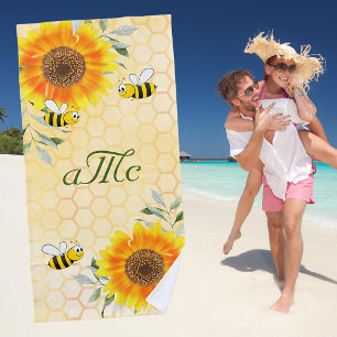 Serviette De Plage Joyeux bourdon abeilles jaune couple de tournesol 