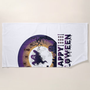 Serviette De Plage Joyeux Halloween Chauves-souris fantômes araignées