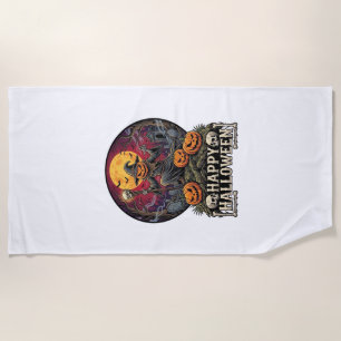 Serviette De Plage Joyeux Halloween Citrouille Magicien Cimetière Ple