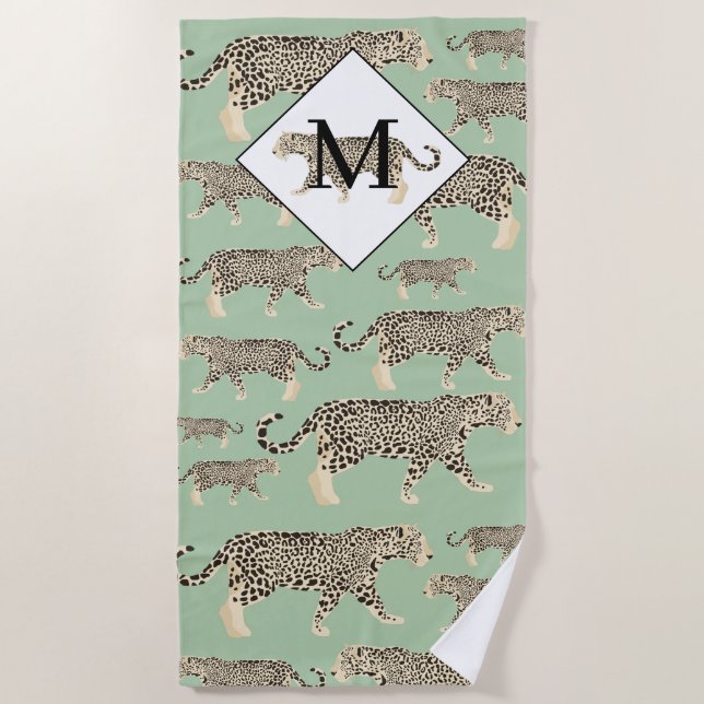 Serviette De Plage Jungle Jaguar Motif animal Monogramme initial (Devant)