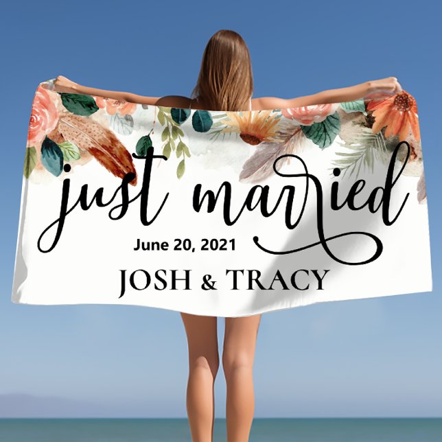 Serviette De Plage Juste marié, cadeau de douche nuptiale, cadeau fia (Just married, bridal shower gift, engagement gift beach towel)