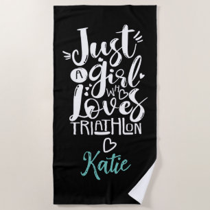 Serviette De Plage Juste une fille Triathlon Inspiration Noir Blanc T