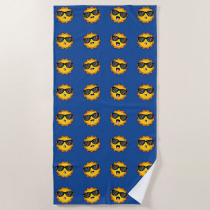 Serviette De Plage Kawaii Soleil avec lunettes de soleil Joyeux visag