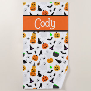 Serviette De Plage Kid Halloween Ghost Citrouille Black Chat Personna