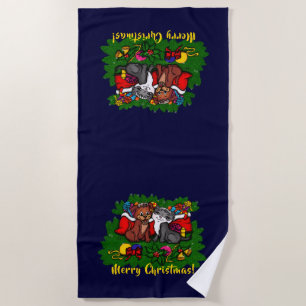 Serviette De Plage Kitty et chiot, Happy XMas