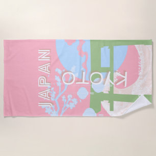 Serviette De Plage Kyoto Japan Travel Art, Pastel Travel Art