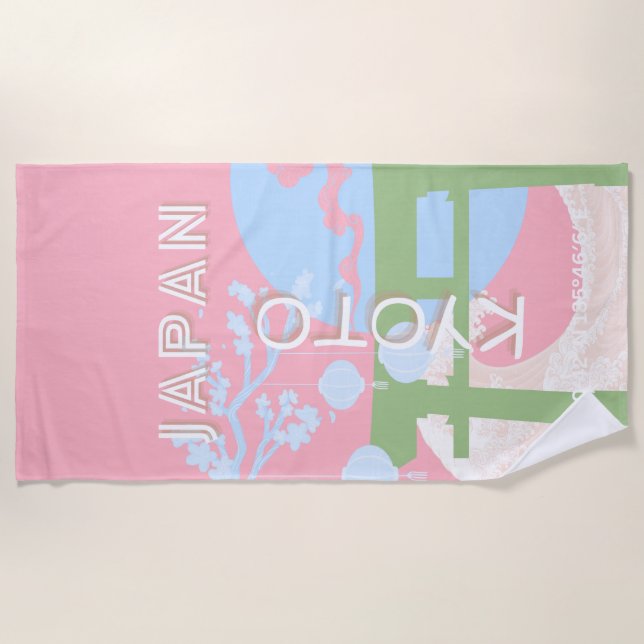 Serviette De Plage Kyoto Japan Travel Art, Pastel Travel Art (Devant)
