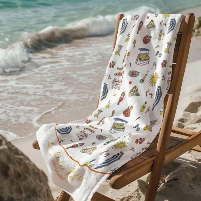 Serviette De Plage La Dolce Vita Méditerranée italienne | Monogramme (Créateur téléchargé)