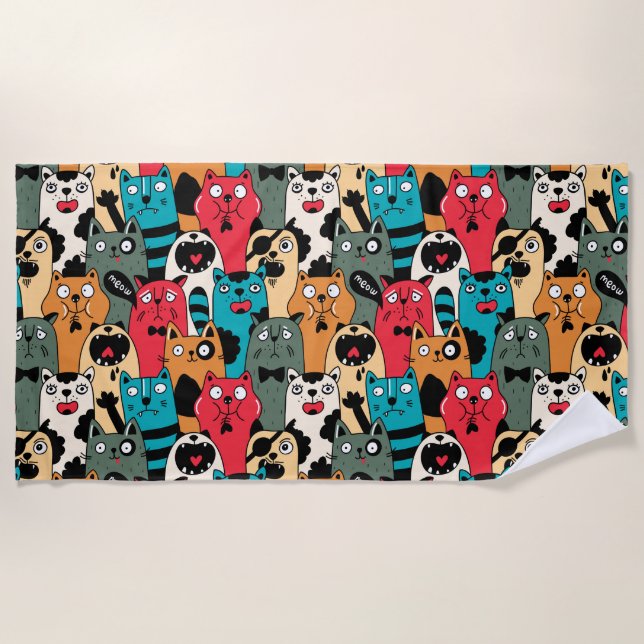 Serviette De Plage La foule des chats (Devant)