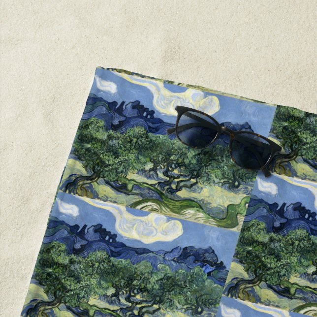 Serviette De Plage La peinture paysagère des oliviers de Van Gogh (En situation)
