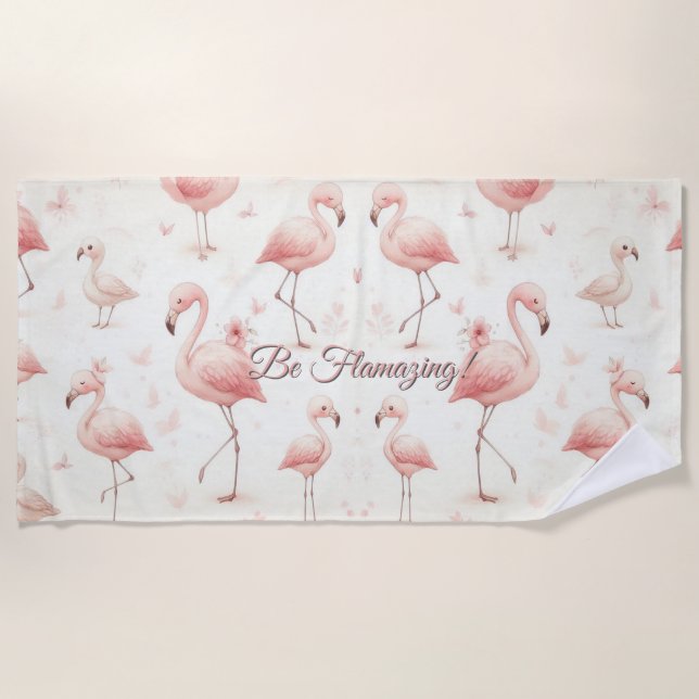 Serviette De Plage La plus mignonne troupe de flamants roses (Devant)