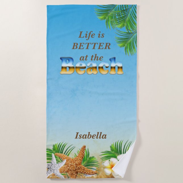 Serviette De Plage La vie est meilleure à la plage 🏝 (Devant)