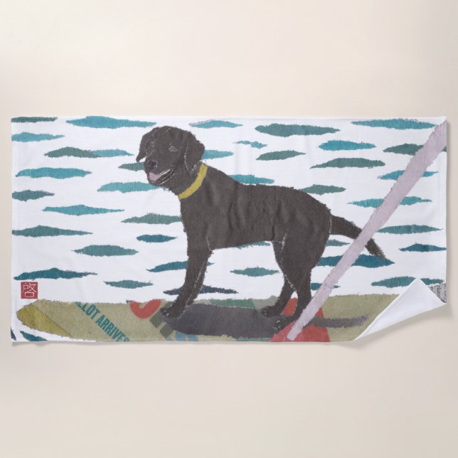 Serviette De Plage Laboratoire noir, labrador retriever, moderne, (Devant)