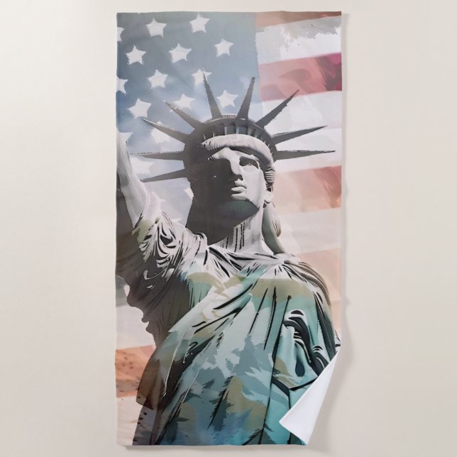 Serviette De Plage Lady Liberty et le drapeau américain (Devant)