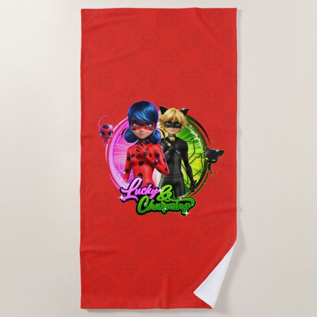 Serviette De Plage Ladybug & Cat Noir | Lucky & Charming (Devant)