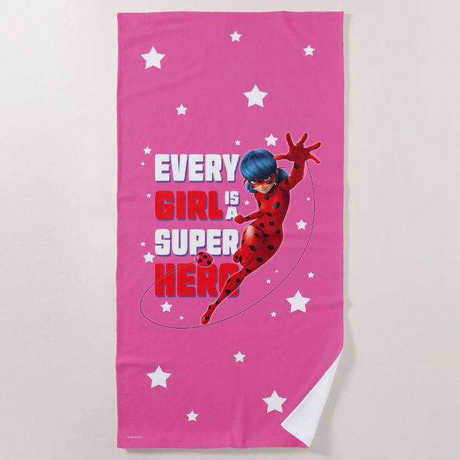Serviette De Plage Ladybug Every Girl est un super héros (Devant)