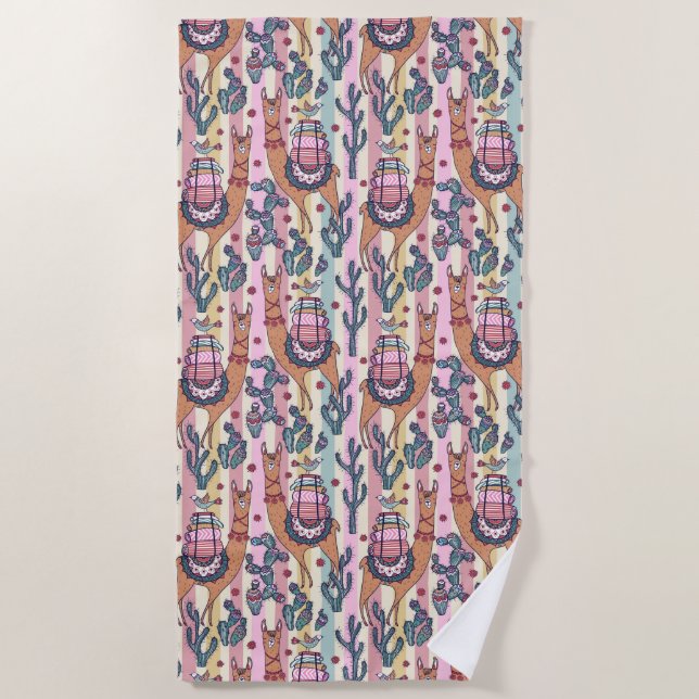 Serviette De Plage Lamas sur le motif de rayures (Devant)